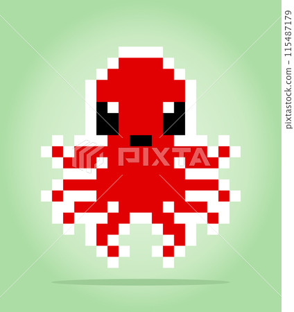 8 bit pixel of octopus. Animal for game assets and cross stitch patterns in vector illustrations. 8 bit pixel of octopus. Animal for game assets and cross stitch patterns in vector illustrations. 115487179