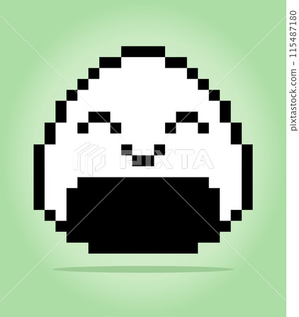 8 bit pixel of onigiri. Japanese food for game assets and cross stitch patterns in vector illustrations. 115487180