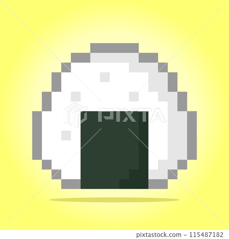 8 bit pixel of onigiri. Japanese food for game assets and cross stitch patterns in vector illustrations. 8 bit pixel of onigiri. Japanese food for game assets and cross stitch patterns in vector illustrations. 115487182