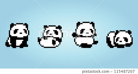 Pixel collection of 8 bit pandas. Animals for game assets and cross stitch patterns in vector illustrations. 115487207