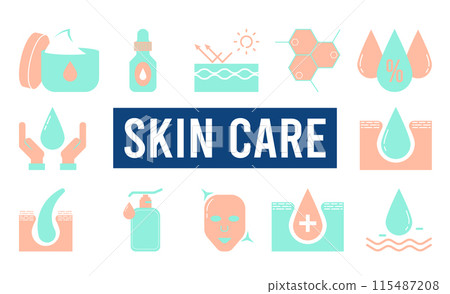 Skin care minimal solid web icon set with Cell Regeneration, Skin Treatment, Moisture cream and more. Vector illustration eps10. 115487208