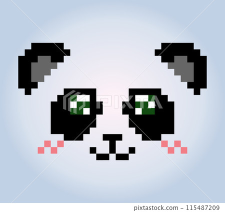 8 bits of panda face pixels. Animals for game assets and cross stitch patterns in vector illustrations. 115487209