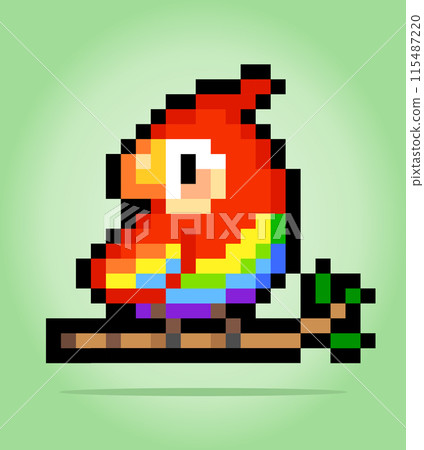 8 bit pixel of parrots. Animals for game assets and cross stitch patterns in vector illustrations. 115487220