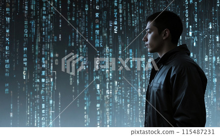 A man standing in cyberspace 115487231