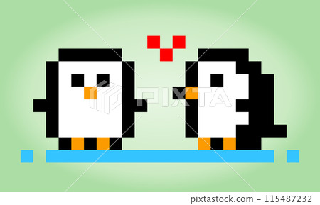 8 bit pixels penguin. Animals for game assets and cross stitch patterns in vector illustrations. 8 bit pixels penguin. Animals for game assets and cross stitch patterns in vector illustrations. 115487232