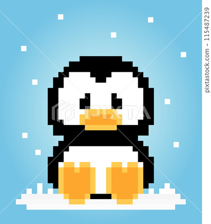 8 bit pixels penguin. Animals for game assets and cross stitch patterns in vector illustrations. 115487239