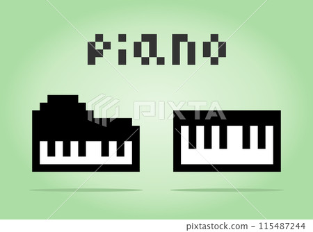 8 bit pixel piano icon, for game assets and cross stitch patterns in vector illustrations. 115487244