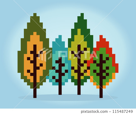 8 bit pixel of pine trees. Forest for game assets and cross stitch patterns in vector illustrations 115487249