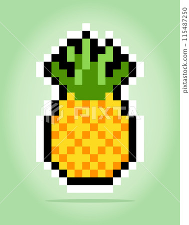 8 bit pixel of pineapples. Fruits for game assets and cross stitch patterns in vector illustrations. 115487250
