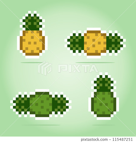 8 bit pixel of pineapples. Fruits for game assets and cross stitch patterns in vector illustrations. 115487251
