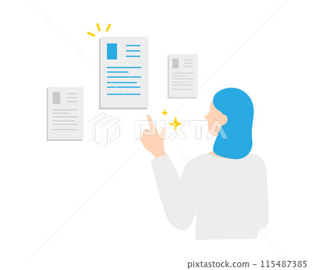 Illustration of a woman searching for a job that matches her desires 115487385