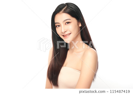Beautiful young asian woman with clean fresh skin on white background, Face care, Facial treatment, Cosmetology, beauty and spa, Asian women portrait. 115487419