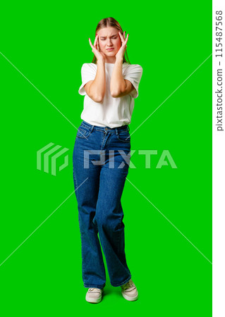 Young Woman Holding Head With Hands Headache Concept Young Woman Holding Head With Hands Headache Concept 115487568
