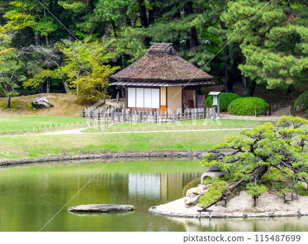 春天的岡山，從由神山眺望後樂園的大氣風光 115487699