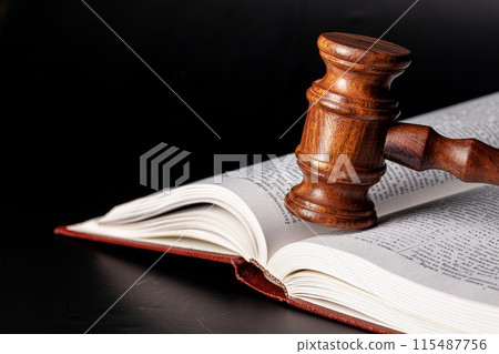 Wooden gavel and juridical books close up 115487756