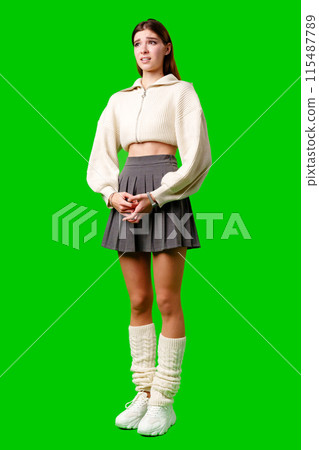 Woman Wearing Skirt and Sweater 115487789