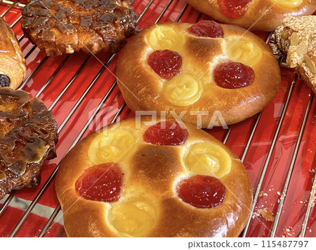 A variety of freshly baked sweet and delicious pastries 115487797