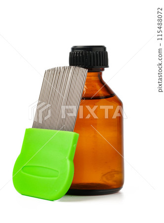 Cosmetic products and lice comb isolated on white background Cosmetic products and lice comb isolated on white background 115488072