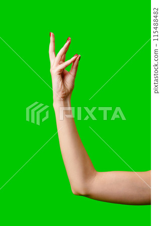 Womans Arm Hand Sign Raised in the Air Womans Arm Hand Sign Raised in the Air 115488482