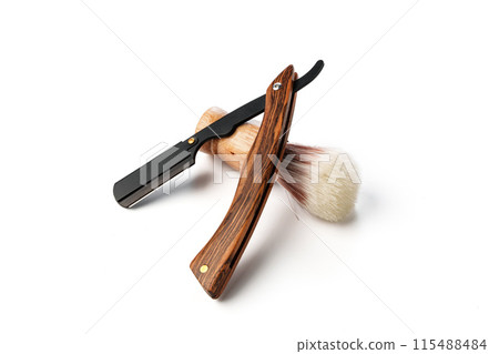 Vintage shaving razor and tools isolated on white Vintage shaving razor and tools isolated on white 115488484