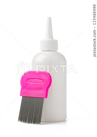 Cosmetic products and lice comb isolated on white background Cosmetic products and lice comb isolated on white background 115488499
