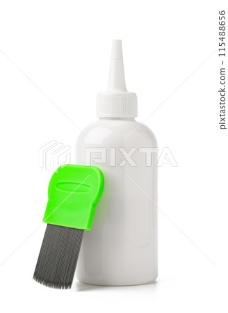 Cosmetic products and lice comb isolated on white background Cosmetic products and lice comb isolated on white background 115488656