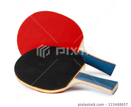 Two ping pong rackets isolated on white background 115488657
