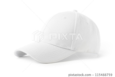 White Baseball Cap on White Background 115488759
