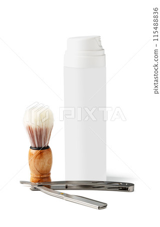 Vintage shaving razor and tools isolated on white 115488836