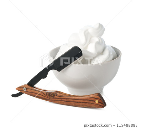 Vintage shaving razor and tools isolated on white 115488885