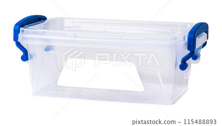 Transparent plastic box isolated on white background Transparent plastic box isolated on white background 115488893
