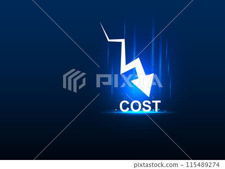 Cost text and down arrows. budget, Cost Management.  115489274