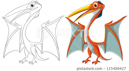 Colorful and Outlined Pterodactyl Illustration Colorful and Outlined Pterodactyl Illustration 115489427