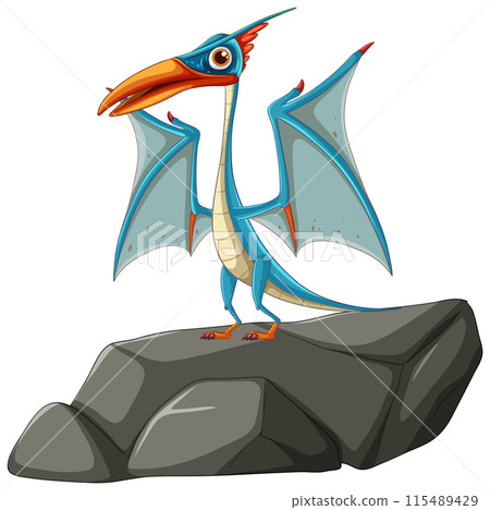 Colorful Pterosaur on a Rock 115489429