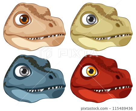 Colorful Dinosaur Heads Illustration Colorful Dinosaur Heads Illustration 115489436