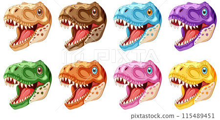 Colorful Dinosaur Heads Vector Illustration 115489451