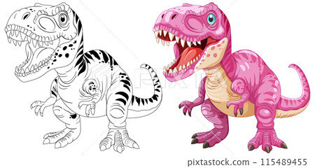 Colorful and Outline Dinosaur Illustration 115489455