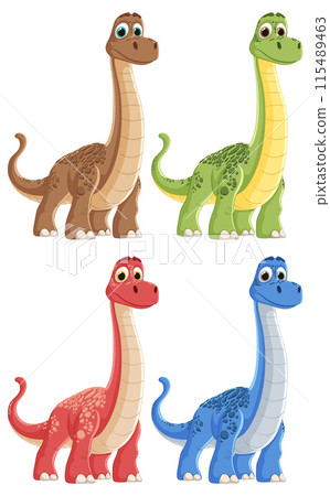 Colorful Cartoon Dinosaurs Illustration Colorful Cartoon Dinosaurs Illustration 115489463