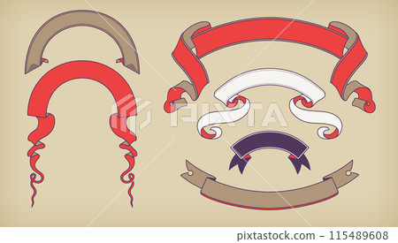 A round title ribbon obi set with a Japanese retro design. 115489608