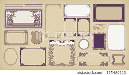 A set of retro Japanese style frames in various shapes 115489613