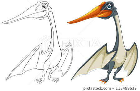 Colorful and Outline Dinosaur Illustration 115489632