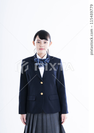 Female junior high school student, white background, portrait 115489779