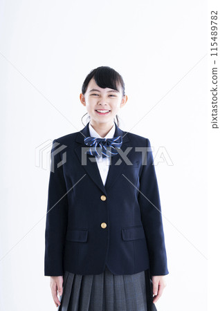 Female junior high school student, white background, portrait Female junior high school student, white background, portrait 115489782
