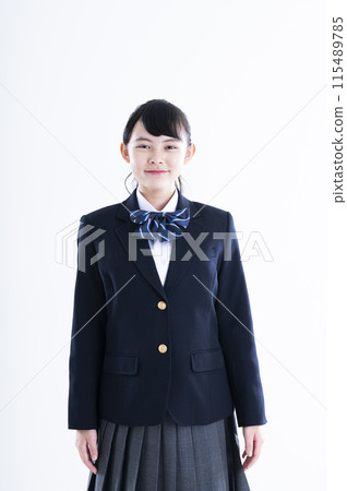 Female junior high school student, white background, portrait Female junior high school student, white background, portrait 115489785