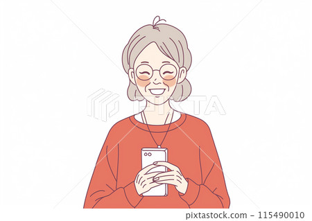 A smiling senior woman operating a smartphone A smiling senior woman operating a smartphone 115490010