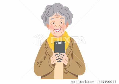 A smiling senior woman operating a smartphone 115490011