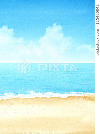 Summer beach watercolor painting A4 portrait Summer beach watercolor painting A4 portrait 115490048