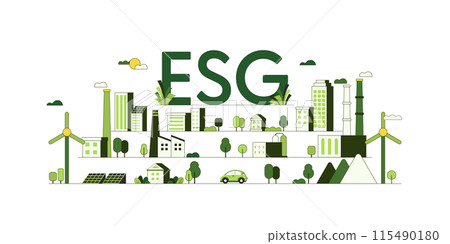 Sustainable of Green ecology and environment concept. ESG as environmental, social and governance concept. Flat Vector illustration. Sustainable of Green ecology and environment concept. ESG as environmental, social and governance concept. Flat Vector illustration. 115490180