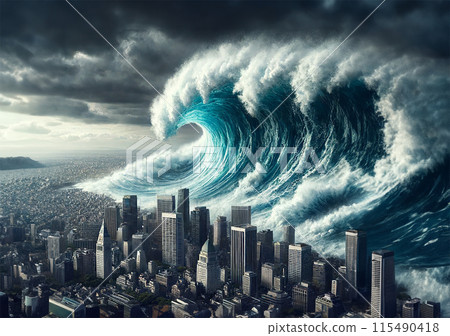 大浪/海嘯逼近城市的畫面 大浪/海嘯逼近城市的畫面 115490418