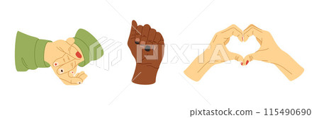 Hands of men with colorful geometric nails design. Vector illustration. Male manicure concept, trendy nails Hands of men with colorful geometric nails design. Vector illustration. Male manicure concept, trendy nails 115490690